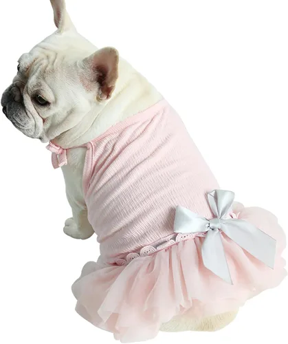Moorfowl Vestido tutú rosa de princesa Bulldog francés, chaleco de verano, falda de gasa para perrito, pug y corgi, vestido de tul con lazo, trajes