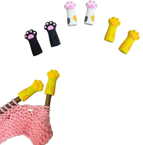 SPANSEE 6 uds. Protectores de Puntas de Agujas de Tejer con Forma de Pata de Gato, Protectores de Puntas de Agujas de Tejer, Detenedor de Puntos, 6