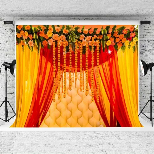 Miniatura 3 de EOA Telón de fondo de fotografía de boda de 7 pulgadas de ancho x 5 pies de alto, color naranja caléndula india, telón de fondo rojo para ceremonia
