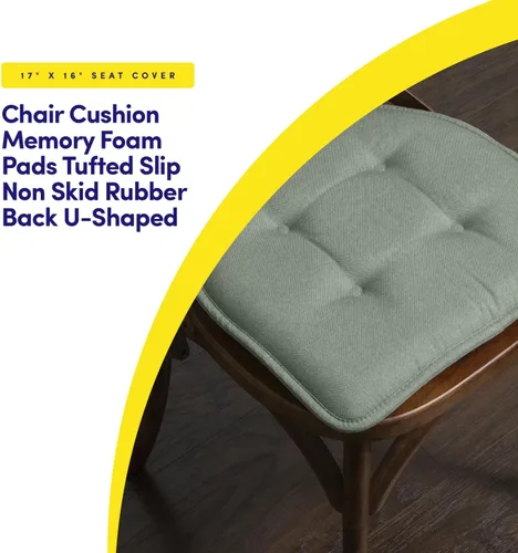 Miniatura 3 de Sweet Home Collection - Cojín de asiento de espuma viscoelástica y respaldo de caucho antideslizante con capitoné para silla, cojín en U, 17x16