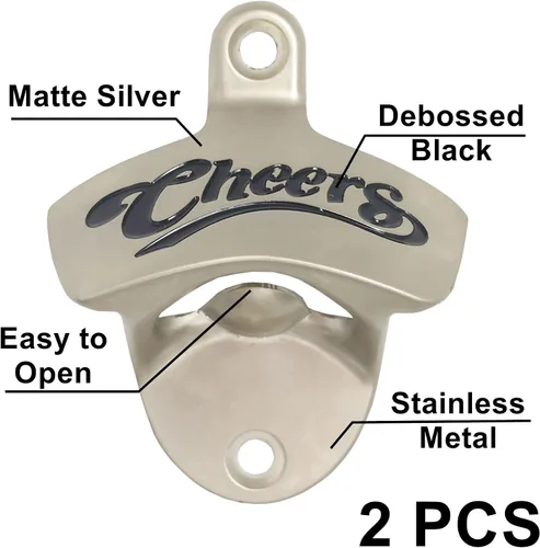 Miniatura 2 de Abrebotellas magnético Cheers de cerveza, para montar en la pared, con imán incrustado, para barman, cocina, fiesta, regalos (paquete de 2)
