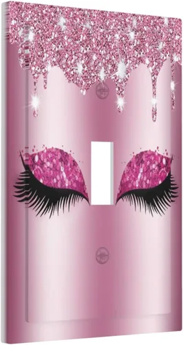 Miniatura 2 de Cubierta de interruptor de luz de 1 cuadrilla, diseño de diamante con purpurina rosa brillante, bonito ojo fucsia, placa de pared decorativa de una