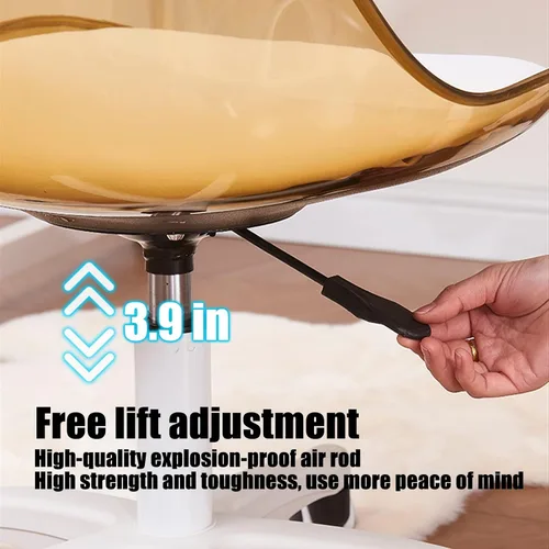 Miniatura 5 de Silla de escritorio transparente, silla de oficina de acrílico sin brazos con ruedas, giratoria de 360° y silla de tocador de altura ajustable