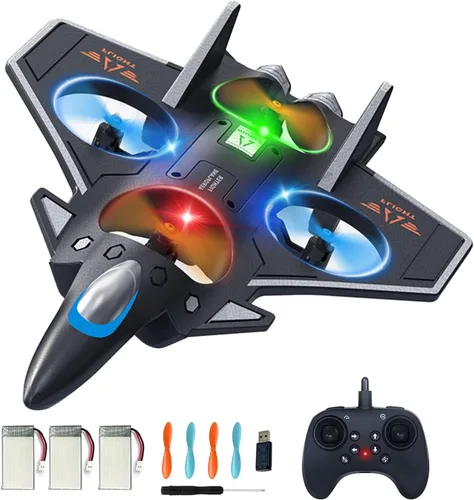 Snugzy Avión RC de espuma con control remoto para niños de 8 a 16 años, rollo de acrobacias de 360° con luces coloridas, juguetes de avión, regalos