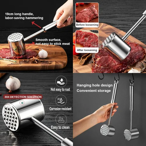 Miniatura 4 de Ablandador de carne 304 de acero inoxidable pesado martillo de carne y herramienta de aguja de ablandamiento de carne de mano puede ablandar