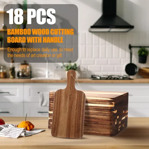 Miniatura 5 de Tanlade 18 tablas de cortar a granel de 15 x 7 pulgadas, tabla de cortar de madera de acacia con mango de madera de charcutería grabado, tablones