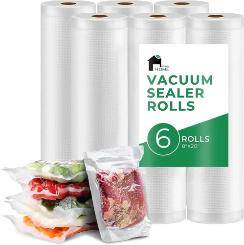EconoHome Bolsas de sellado al vacío resistentes de 8 x 20 pies para alimentos, paquete de 6 bolsas de almacenamiento al vacío de plástico de grado