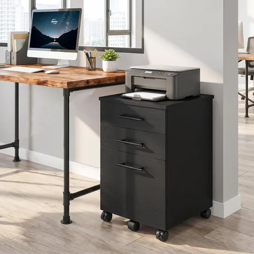 Miniatura 2 de HOOBRO Archivador de 3 cajones, archivador de madera debajo del escritorio, se adapta a tamaño A4/carta para oficina en casa, cajonera pequeña