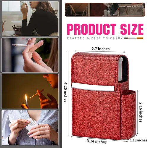 Miniatura 2 de bvya Juego de 2 cajas de cigarrillos deslizantes de piel sintética unisex con soporte para encendedor y trabilla para cinturón 2 piezas#e