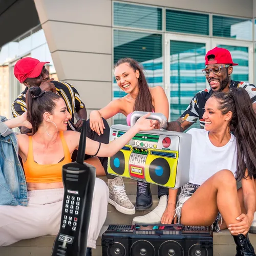 Miniatura 5 de Teléfono inflable y radio inflable Boombox, decoración de fiesta de hip hop de los años 80 y 90, decoraciones de fiesta temática musical, accesorio