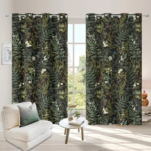 Asuexpect Cortinas botánicas vintage con diseño floral verde para oscurecer la habitación, con ojales, cortinas de ventana de flores silvestres,