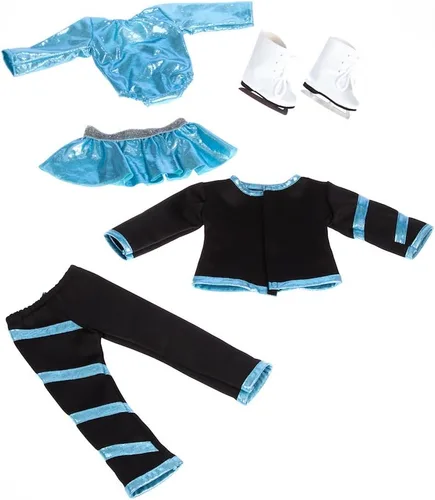 Miniatura 5 de Super Skater - Ropa para muñecas de 18 pulgadas, 2 trajes completos de patinaje sobre hielo, 5 piezas, leotardo, falda, pantalones, chaqueta y 1 par