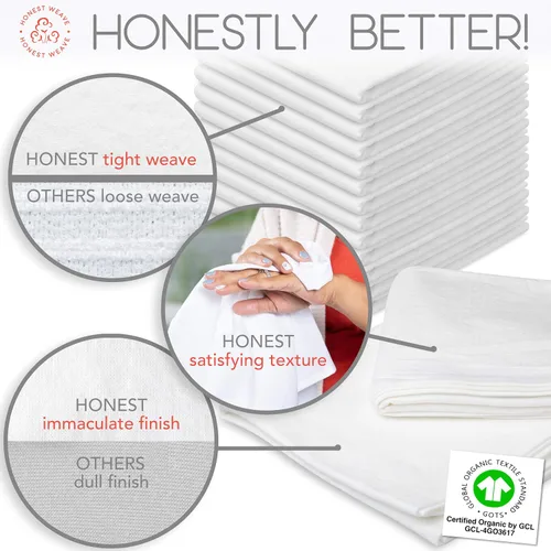 Miniatura 6 de HONEST WEAVE GOTS Certificado - Juegos de toallas de mano y para platos de cocina de algodón flour sack 100% orgánico, extra grandes de 27x27