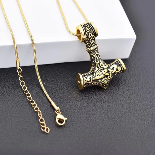 Miniatura 23 de Collar de urna de talismán de martillo de Thor vikingo nórdico para cenizas, acero inoxidable para hombre, joyería de cremación vintage, amuleto