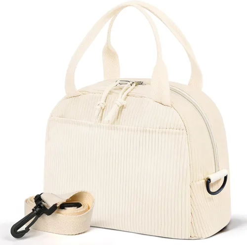 WOBAGMEN Lonchera para Mujer, Bolsa de Almuerzo Linda de Cordura Aislada con Correa para Mujeres Adultas para Trabajo y Picnic (beige)