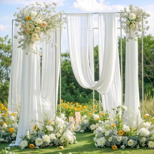 Miniatura 3 de Tela drapeada para arco de boda, 1 panel de 18 pies, cortina de telón de fondo transparente blanco de gasa para boda, arco, ceremonia, cenefa