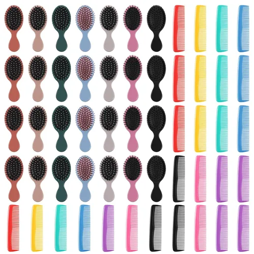 Miniatura 9 de Juego de 56 mini peines para cabello húmedo, 28 cepillos desenredantes de viaje de bolsillo pequeño, 28 peines coloridos para desenredar, cerdas
