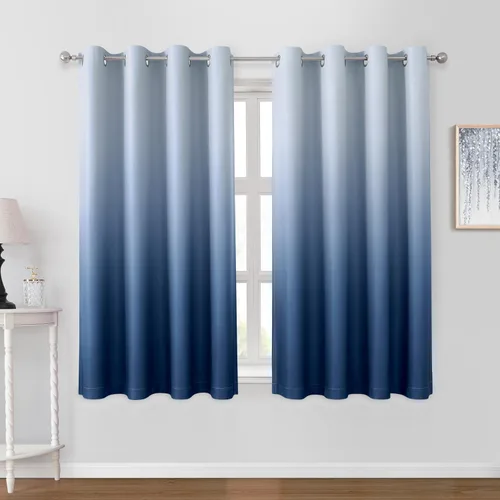Miniatura 28 de HOMEIDEAS Cortinas Blackout Negras Ombré de 52 x 63 Pulgadas de Largo Degradado Oscurecimiento de Habitación Aislamiento Térmico Ahorro de Energía