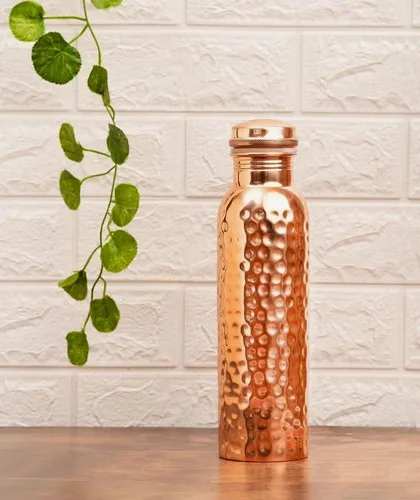 Botella de agua de cobre sólido puro (32 onzas/32.1 fl oz), frasco de cobre ayurvédico, botella de agua para beber más, grande, a prueba de fugas