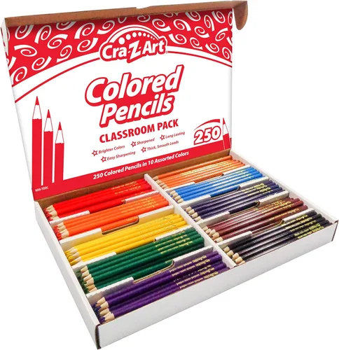 Cra-Z-Art Lápices de colores a granel, paquete de 250 unidades, 10 colores surtidos, lista de suministros esenciales para el regreso a clases, 250