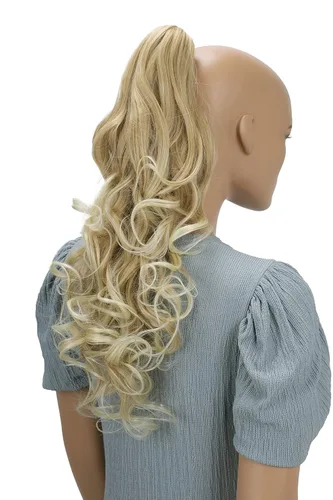 Miniatura 19 de Prettyshop - Extensión de cola de caballo de 24 pulgadas con clip, larga, voluminosa, ondulada, resistente al calor, color negro H63