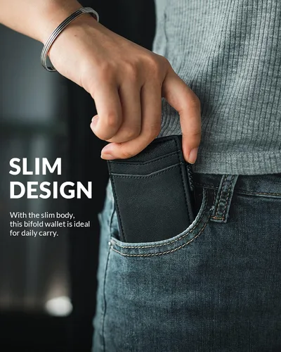 Miniatura 6 de VULKIT Billeteras delgadas para hombre, con bloqueo RFID, diseño minimalista con capacidad para hasta 11 tarjetas, Negro -, Minimalista