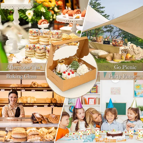 Miniatura 7 de KPOSIYA 65 PCS Cajas para Galletas de 8x6x2.5 Pulgadas con Ventana Cajas Marrones de Panadería Cajas de Repostería para Regalar, Golosinas, Postre