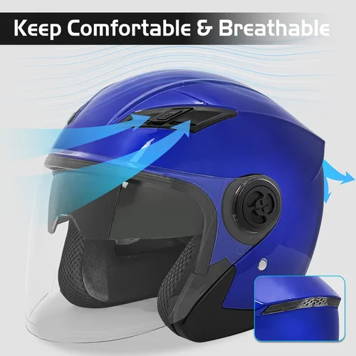 Miniatura 5 de SanQing Casco de motocicleta de cara abierta 3/4 aprobado por DOT con doble visera solar unisex para adultos para scooter, crucero, chopper