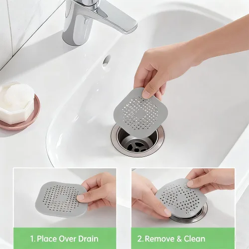 Miniatura 5 de Atrapapelos de Silicona para Desagüe de Ducha, Paquete de 2 Protectores de Desagüe de Silicona y Cubierta de Desagüe de Ducha, Colador de Desagüe
