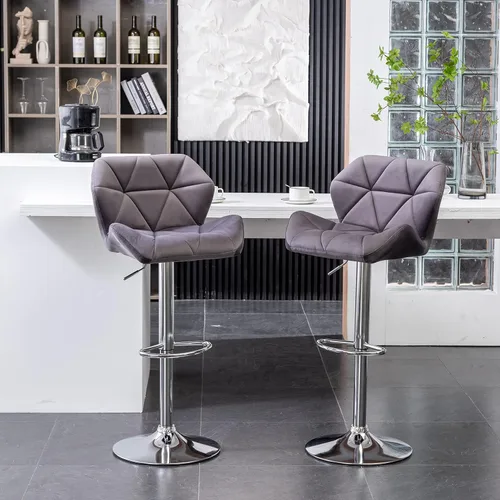 Miniatura 11 de Roundhill Furniture Breni - Taburetes de bar giratorios de terciopelo con diamantes de altura ajustable, juego de 2, color malva