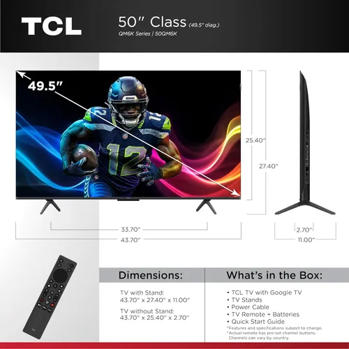 Miniatura 2 de TCL 50 pulgadas QM6K Series QLED 4K Smart QD-Mini LED TV con Google TV (50QM6K, modelo 2025) Nuevo sistema de control de halo, serie de atenuación