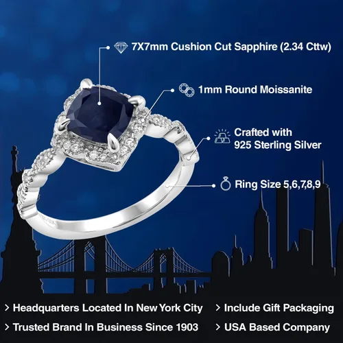 Miniatura 2 de Gem Stone King Anillo de compromiso solitario de moissanita blanca con piedra natal de corte cojín de 0.276 in para mujer, plata de ley 925
