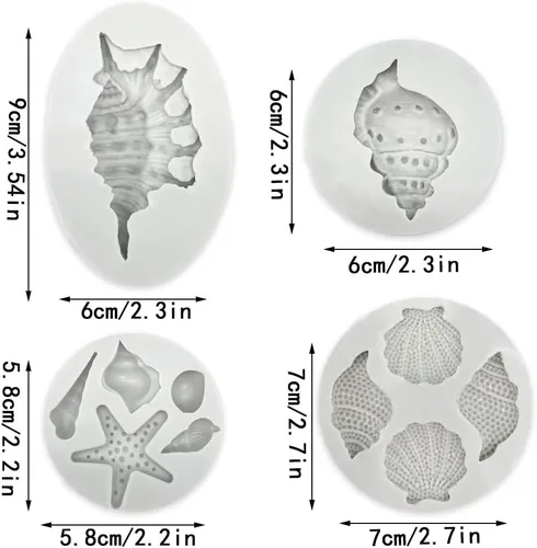 Miniatura 2 de 4 PCS Moldes de Silicona para Fondant con Temática Marina Caracola Concha Estrella de Mar Moldes para Hornear para Decoración de Pasteles DIY