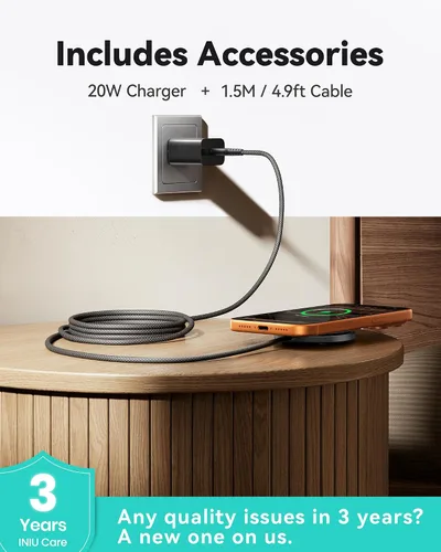 Miniatura 6 de INIU Cargador inalámbrico magnético, certificado Qi2 original de 15 W, almohadilla de carga inalámbrica rápida compatible con MagSafe, cargador