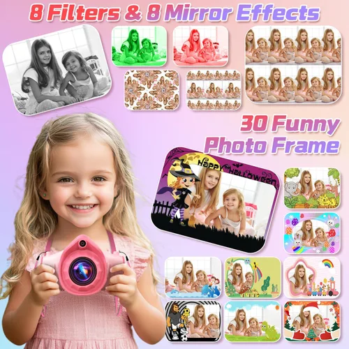 Miniatura 4 de Cámara para niños con proyector, selfie de pantalla grande 1080P, cámara de video para niños con trípode, tarjeta de memoria de 32GB, cámara