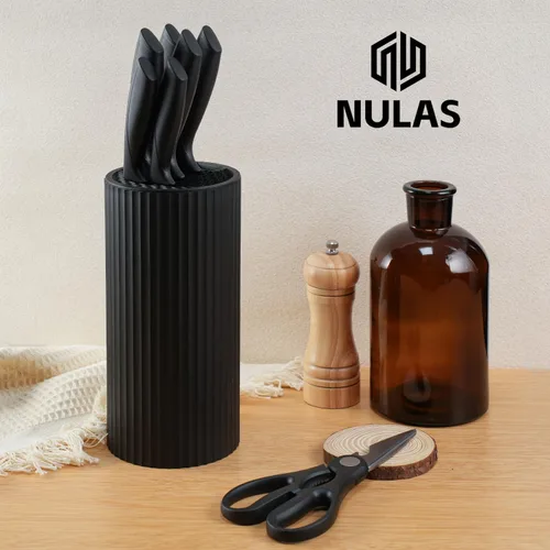 Miniatura 7 de Juego de cuchillos de cocina de 8 piezas con bloque universal, cuchillos de chef antioxidantes, diseño ergonómico, apto para lavavajillas (negro)