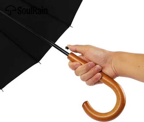 Miniatura 68 de SoulRain Paraguas de palo de 16 varillas de 48 pulgadas, apertura automática, color sólido, moderno y simple, mango de madera clásico de arco