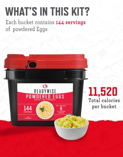 Miniatura 4 de ReadyWise Suministro de Alimentos de Emergencia - Cubo de Huevos en Polvo Liofilizados de 144 Porciones, Comidas Proteicas, Alimentos