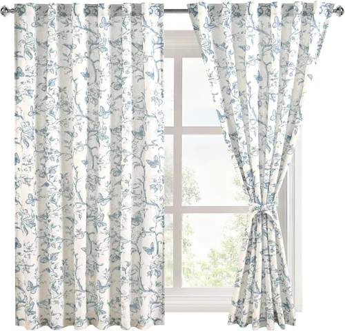 Miniatura 9 de DWCN Cortinas traslúcidas de lino floral, bolsillo para barra y pestaña trasera, cortina de mezcla de lino para dormitorio, sala de estar, cortinas