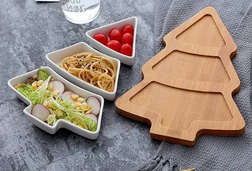 Miniatura 7 de Juego de bandejas para aperitivos de 10.8 pulgadas, platos de postre de árbol de Navidad, plato de aperitivos, 3 platos de porcelana blanca