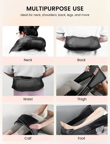 Miniatura 8 de Shiatsu Masajeador de cuello y espalda con calor, masajeador de hombros de tejido profundo con cable para aliviar el dolor, nodos de amasamiento 3D