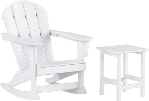Miniatura 26 de WestinTrends Malibu - Juego de 3 sillas mecedoras Adirondack de polietileno para exteriores y patio con mesa auxiliar (2 plazas), color azul marino