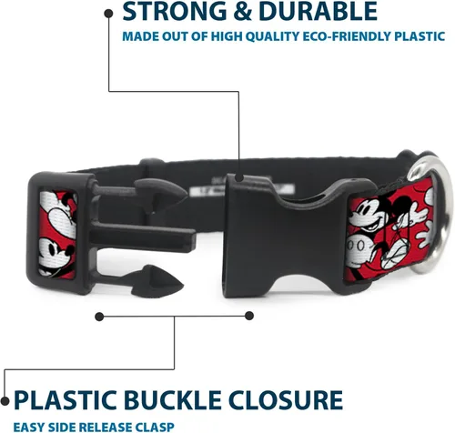 Miniatura 4 de Buckle-Down Collar de clip de plástico, Mickey Mouse poses dispersos rojo/negro/blanco, 1 pulgada de ancho, se adapta a cuello de 11-17 pulgadas