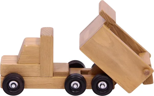 Miniatura 2 de Camión volquete de madera de juguete - Ruedas rodantes reales y cama de descarga (pequeño)