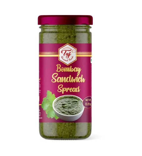 TAJ Bombay Sandwich Spread, Chutney verde fresco con mezcla de menta y cilantro para inmersión, salsa de cocina, adobo, 8.8 oz (250 g)