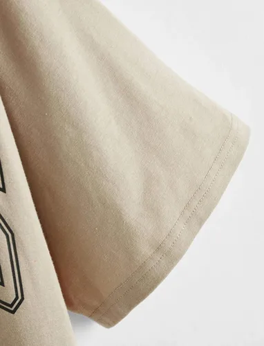 Miniatura 3 de SAFRISIOR Camiseta de gran tamaño con estampado gráfico de letras para mujer cuello redondo hombros caídos manga corta larga