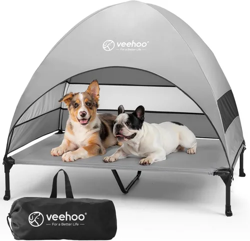 Miniatura 10 de Veehoo CWC2411 - Cama elevada de enfriamiento para perros con toldo y sombra extraíble, patas antideslizantes, cuna elevada para perros grandes