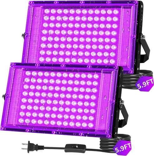 THECHAM Luces LED negras de 100 W, IP66, impermeable, luz negra para exteriores con enchufe de 5.9 pies + interruptor, luz negra de inundación para