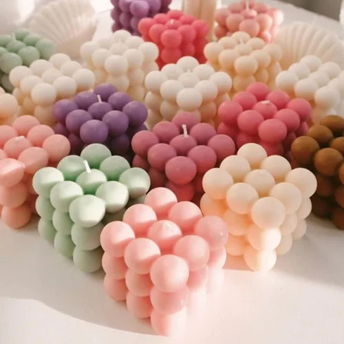 Miniatura 2 de Moldes de vela de burbujas 3D - Molde de cubo de silicona de 6 cavidades para hacer velas y jabón, molde de pastel de burbujas para hornear postres