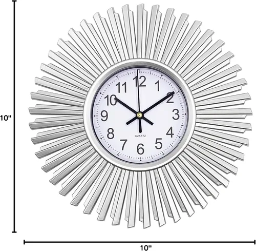 Miniatura 8 de Reloj de pared de cocina, reloj de pared plateado con forma de estrella de estallido, funciona con pilas, reloj de pared decorativo moderno de 10